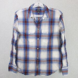 J. CREW Pearl Snap Shirt Women 4 Plaid Long Sleeve Garcon Fit Casual 100% Cotton